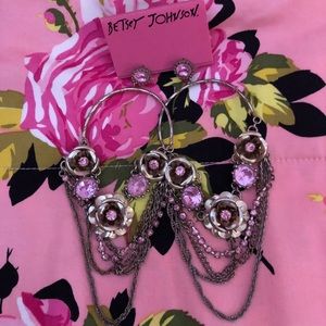 Betsey Johnson Pink Gold Rhinestone Earrings
